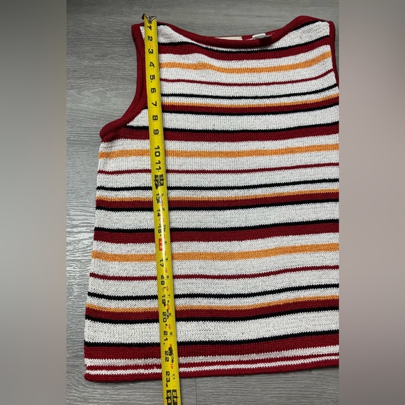 First Issue Liz Claiborne Striped Knit Sweater Tank Top Retro White Red Mustard - Picture 7 of 9